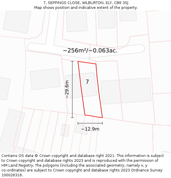 7, SEPPINGS CLOSE, WILBURTON, ELY, CB6 3SJ: Plot and title map