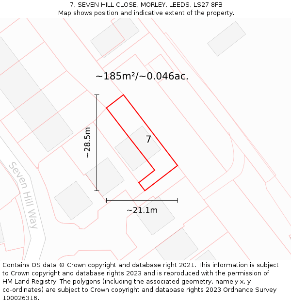 7, SEVEN HILL CLOSE, MORLEY, LEEDS, LS27 8FB: Plot and title map