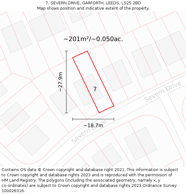 7, SEVERN DRIVE, GARFORTH, LEEDS, LS25 2BD: Plot and title map