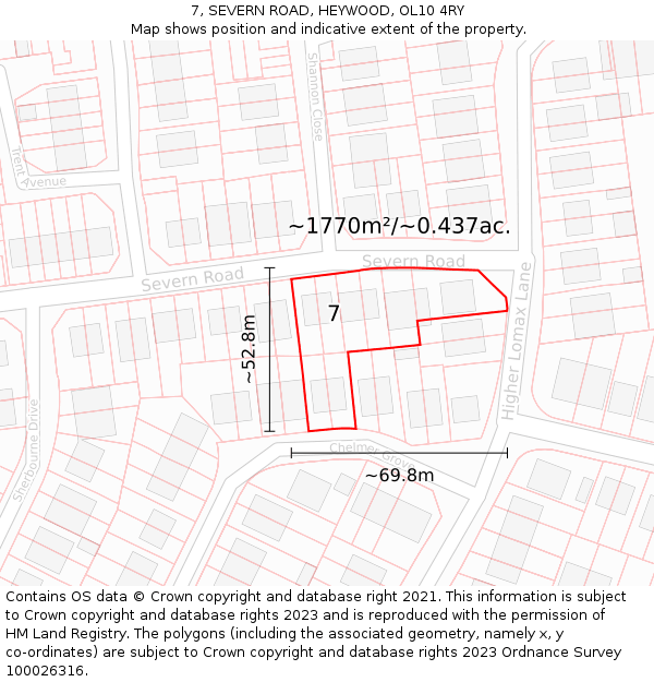 7, SEVERN ROAD, HEYWOOD, OL10 4RY: Plot and title map