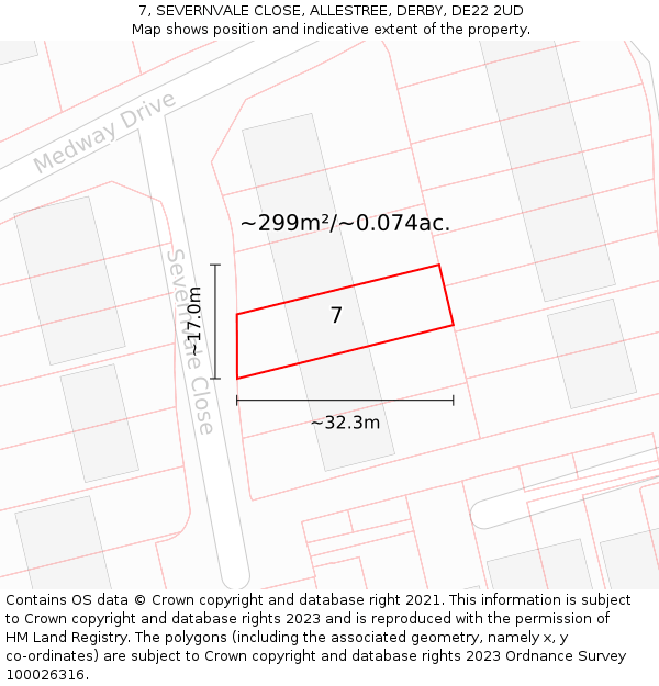 7, SEVERNVALE CLOSE, ALLESTREE, DERBY, DE22 2UD: Plot and title map