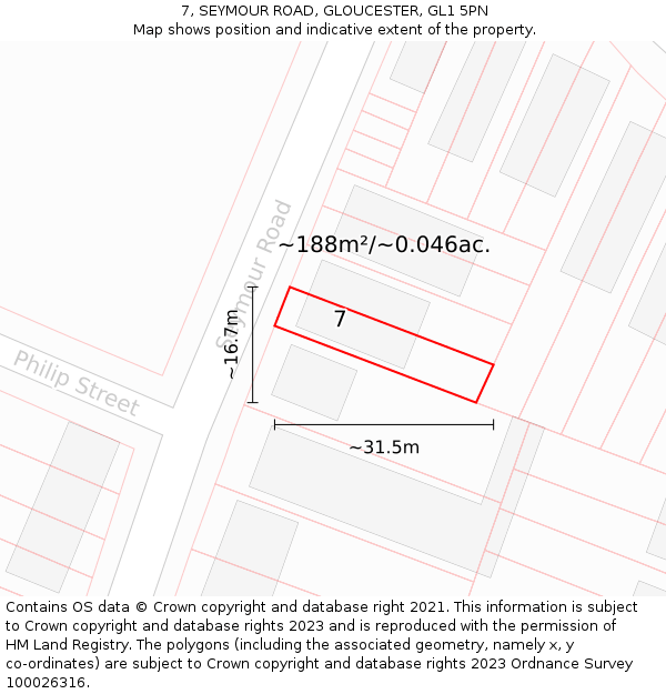 7, SEYMOUR ROAD, GLOUCESTER, GL1 5PN: Plot and title map