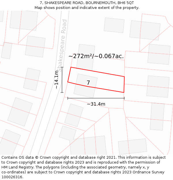 7, SHAKESPEARE ROAD, BOURNEMOUTH, BH6 5QT: Plot and title map