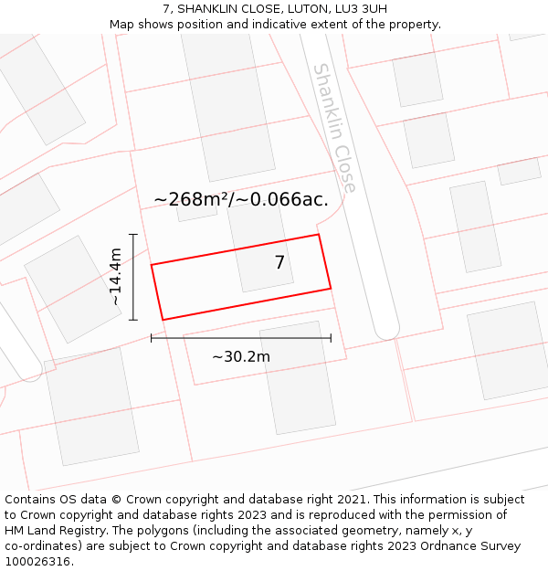 7, SHANKLIN CLOSE, LUTON, LU3 3UH: Plot and title map