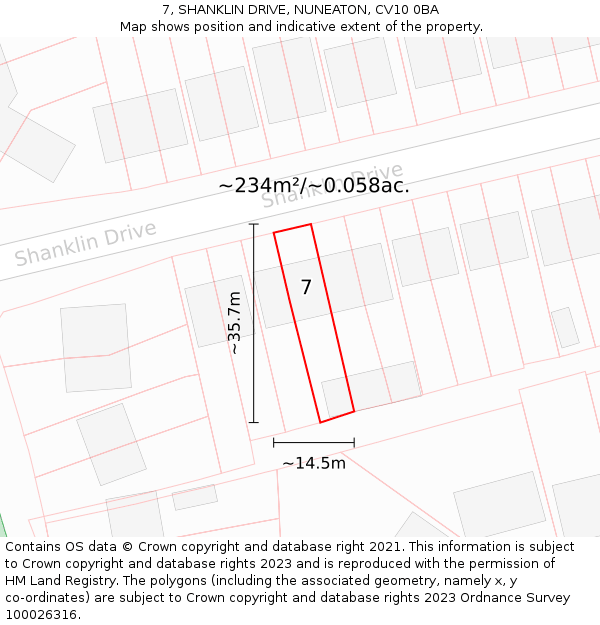 7, SHANKLIN DRIVE, NUNEATON, CV10 0BA: Plot and title map