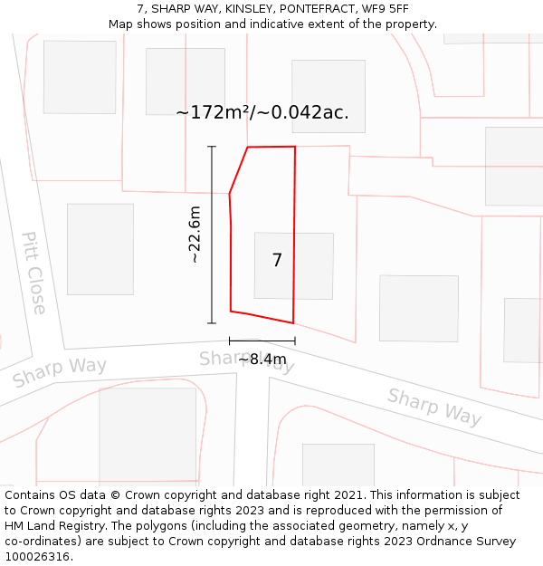 7, SHARP WAY, KINSLEY, PONTEFRACT, WF9 5FF: Plot and title map