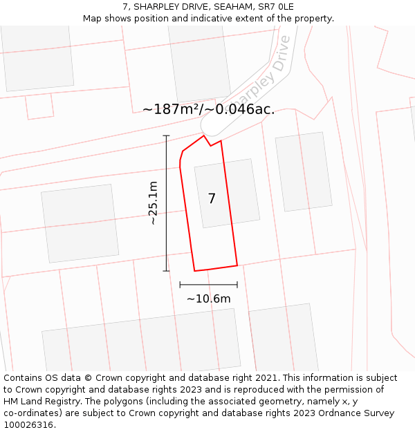 7, SHARPLEY DRIVE, SEAHAM, SR7 0LE: Plot and title map