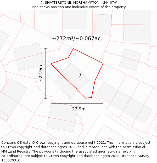 7, SHATTERSTONE, NORTHAMPTON, NN4 0TW: Plot and title map