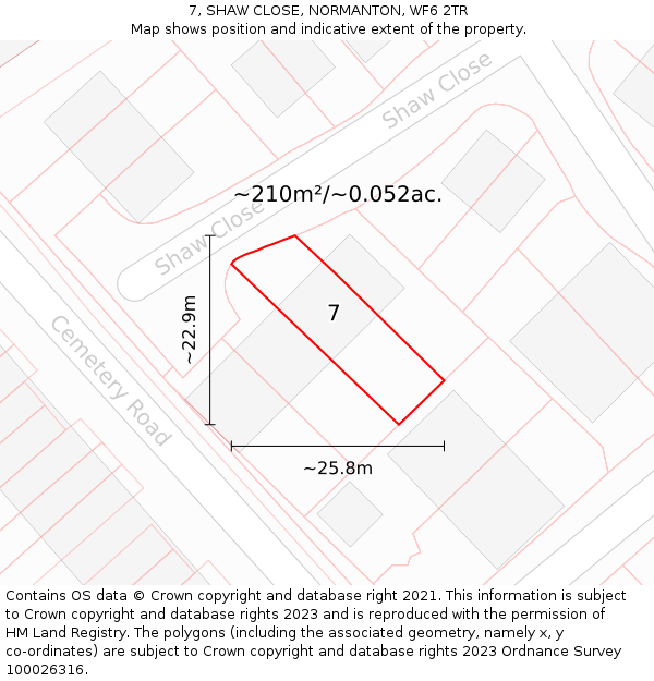 7, SHAW CLOSE, NORMANTON, WF6 2TR: Plot and title map
