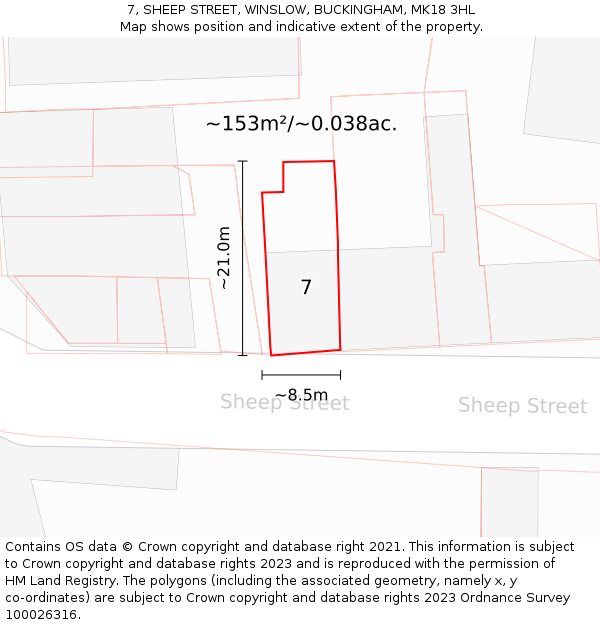 7, SHEEP STREET, WINSLOW, BUCKINGHAM, MK18 3HL: Plot and title map