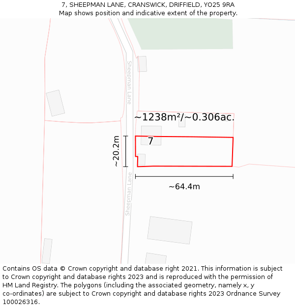 7, SHEEPMAN LANE, CRANSWICK, DRIFFIELD, YO25 9RA: Plot and title map