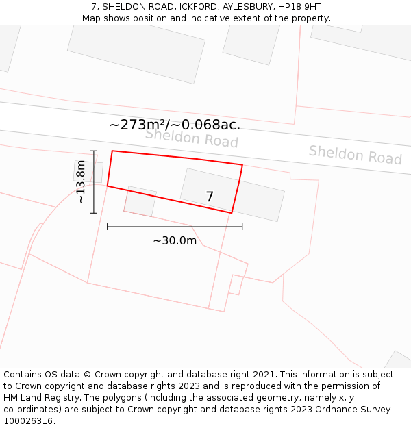7, SHELDON ROAD, ICKFORD, AYLESBURY, HP18 9HT: Plot and title map