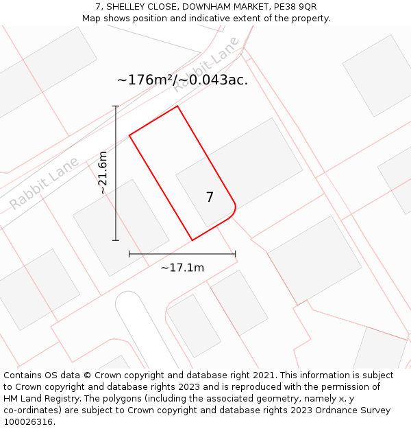 7, SHELLEY CLOSE, DOWNHAM MARKET, PE38 9QR: Plot and title map