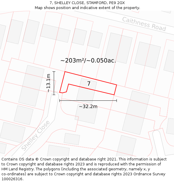 7, SHELLEY CLOSE, STAMFORD, PE9 2GX: Plot and title map