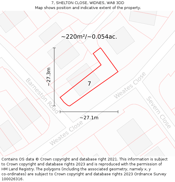 7, SHELTON CLOSE, WIDNES, WA8 3DD: Plot and title map