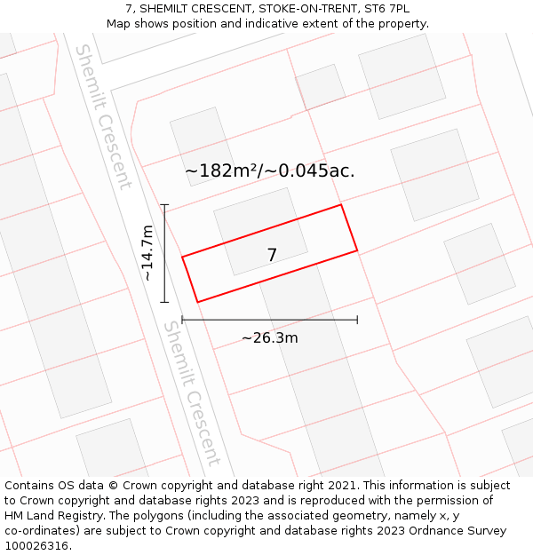 7, SHEMILT CRESCENT, STOKE-ON-TRENT, ST6 7PL: Plot and title map