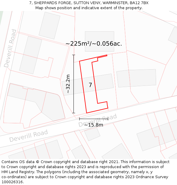 7, SHEPPARDS FORGE, SUTTON VENY, WARMINSTER, BA12 7BX: Plot and title map