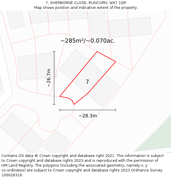 7, SHERBORNE CLOSE, RUNCORN, WA7 1QR: Plot and title map