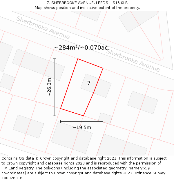 7, SHERBROOKE AVENUE, LEEDS, LS15 0LR: Plot and title map