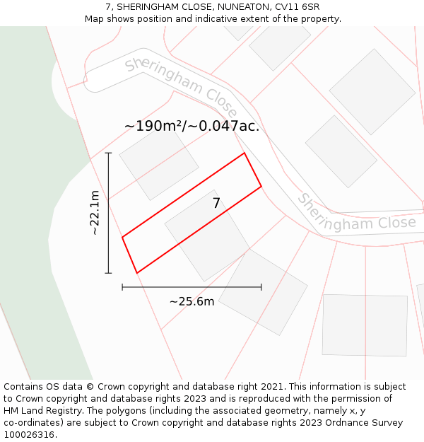 7, SHERINGHAM CLOSE, NUNEATON, CV11 6SR: Plot and title map
