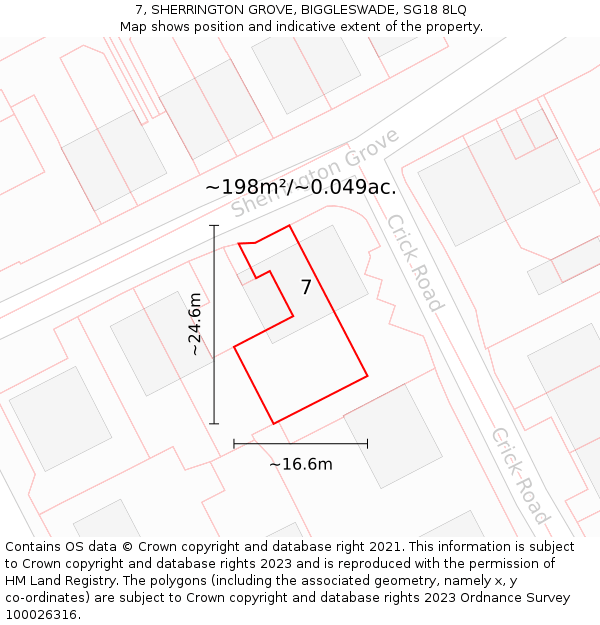 7, SHERRINGTON GROVE, BIGGLESWADE, SG18 8LQ: Plot and title map