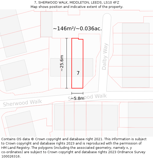 7, SHERWOOD WALK, MIDDLETON, LEEDS, LS10 4FZ: Plot and title map
