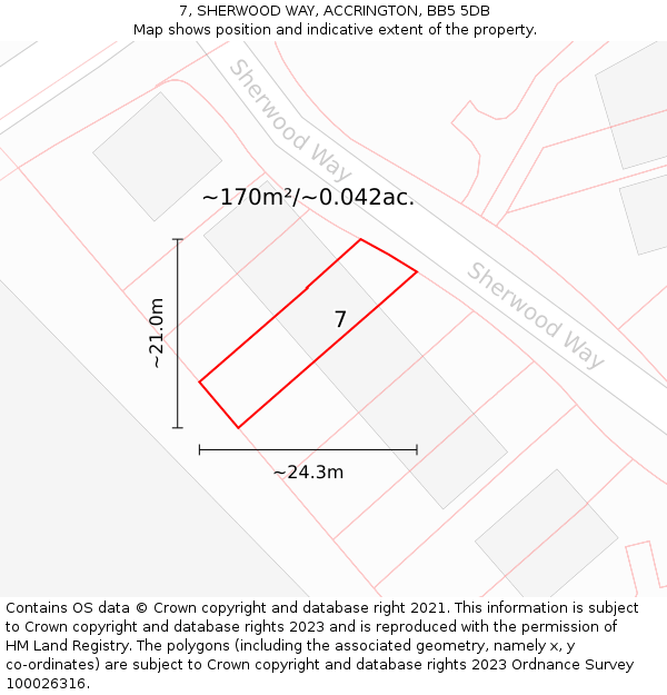 7, SHERWOOD WAY, ACCRINGTON, BB5 5DB: Plot and title map