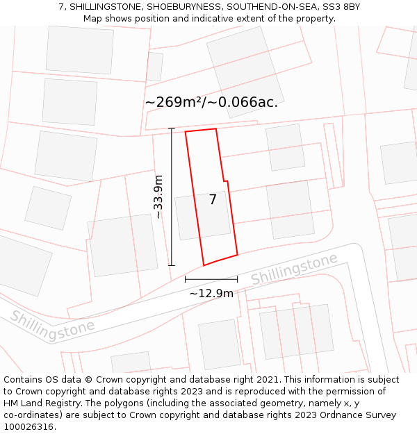 7, SHILLINGSTONE, SHOEBURYNESS, SOUTHEND-ON-SEA, SS3 8BY: Plot and title map