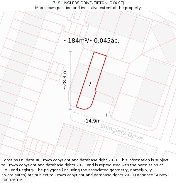 7, SHINGLERS DRIVE, TIPTON, DY4 9EJ: Plot and title map