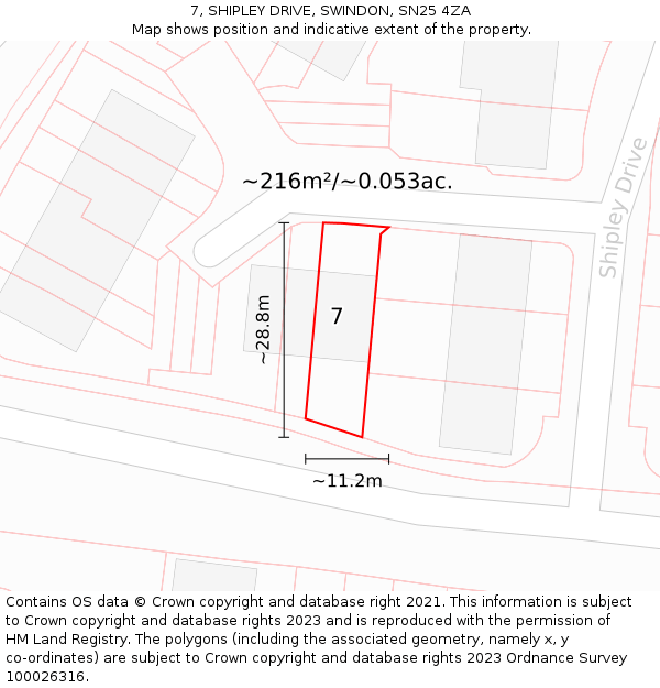 7, SHIPLEY DRIVE, SWINDON, SN25 4ZA: Plot and title map