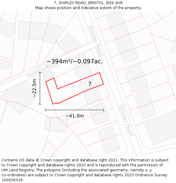 7, SHIPLEY ROAD, BRISTOL, BS9 3HR: Plot and title map