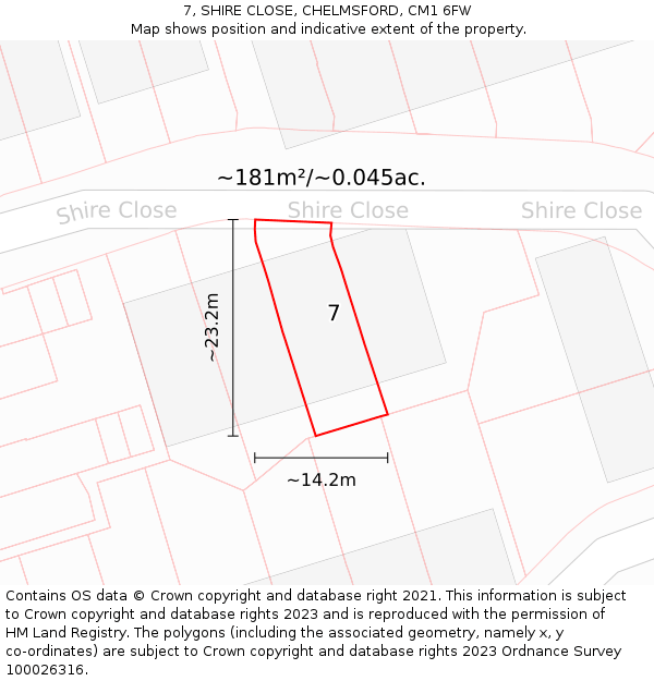 7, SHIRE CLOSE, CHELMSFORD, CM1 6FW: Plot and title map