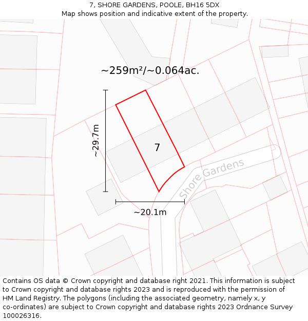 7, SHORE GARDENS, POOLE, BH16 5DX: Plot and title map