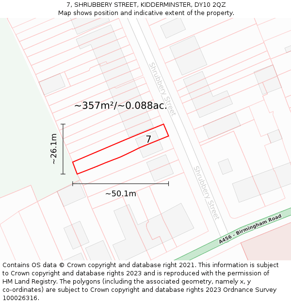7, SHRUBBERY STREET, KIDDERMINSTER, DY10 2QZ: Plot and title map