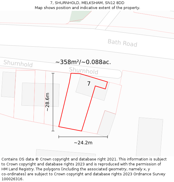 7, SHURNHOLD, MELKSHAM, SN12 8DD: Plot and title map