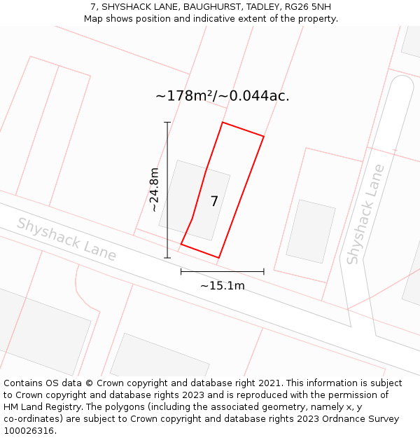7, SHYSHACK LANE, BAUGHURST, TADLEY, RG26 5NH: Plot and title map