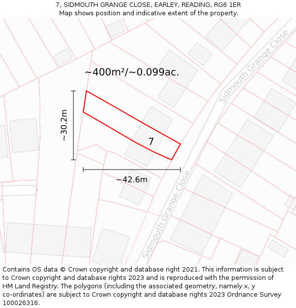 7, SIDMOUTH GRANGE CLOSE, EARLEY, READING, RG6 1ER: Plot and title map