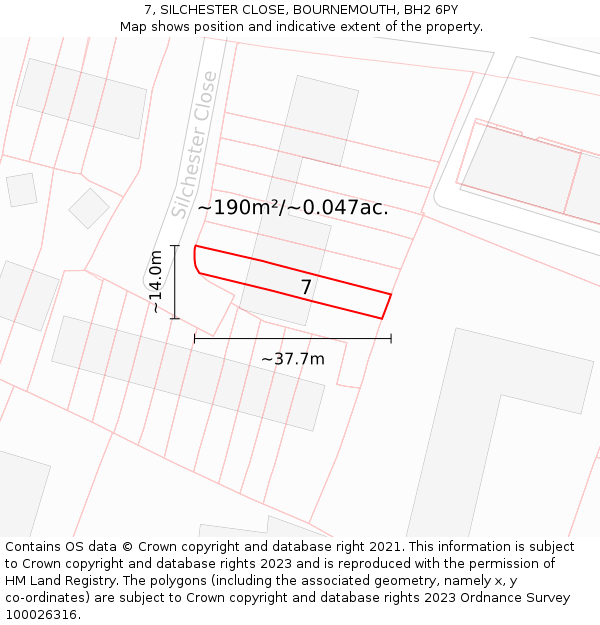 7, SILCHESTER CLOSE, BOURNEMOUTH, BH2 6PY: Plot and title map