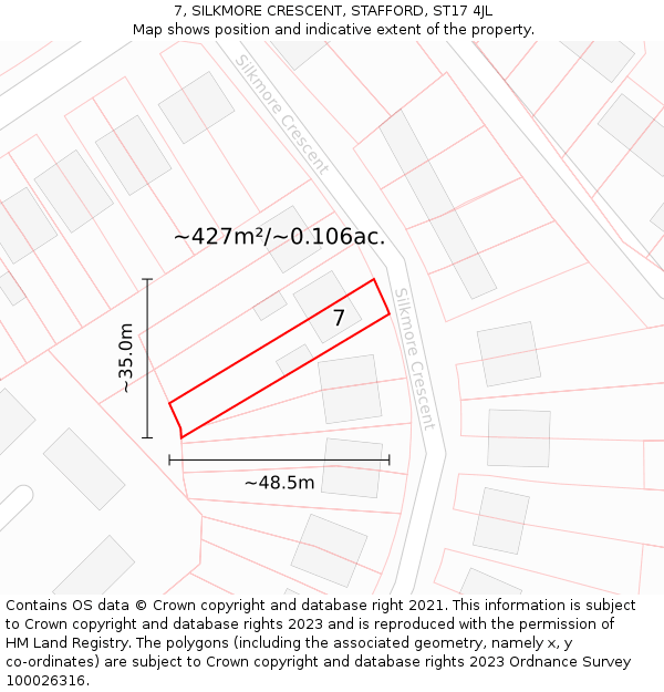 7, SILKMORE CRESCENT, STAFFORD, ST17 4JL: Plot and title map
