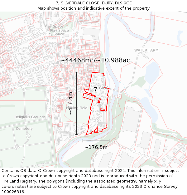 7, SILVERDALE CLOSE, BURY, BL9 9GE: Plot and title map