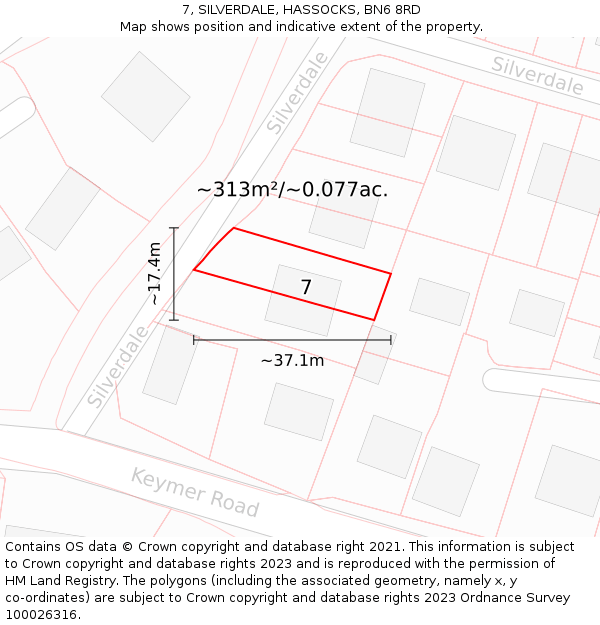 7, SILVERDALE, HASSOCKS, BN6 8RD: Plot and title map