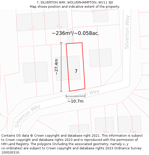 7, SILVERTON WAY, WOLVERHAMPTON, WV11 3JX: Plot and title map