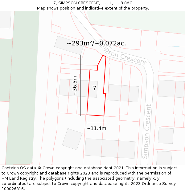 7, SIMPSON CRESCENT, HULL, HU8 8AG: Plot and title map