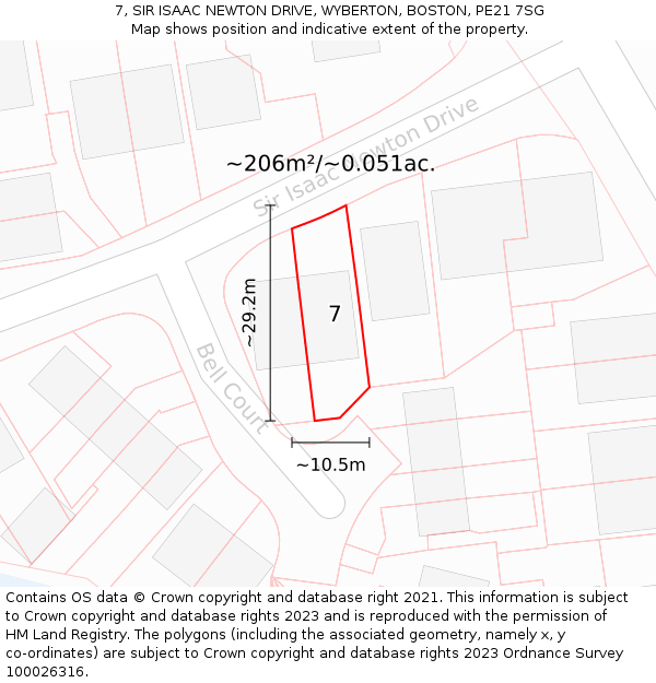 7, SIR ISAAC NEWTON DRIVE, WYBERTON, BOSTON, PE21 7SG: Plot and title map