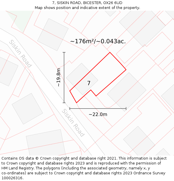 7, SISKIN ROAD, BICESTER, OX26 6UD: Plot and title map