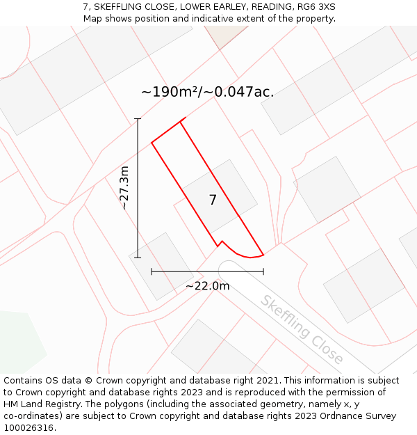 7, SKEFFLING CLOSE, LOWER EARLEY, READING, RG6 3XS: Plot and title map