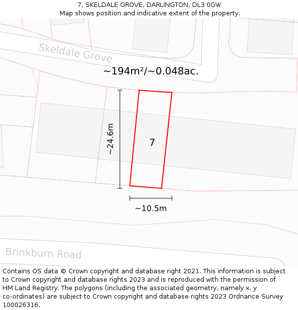 7, SKELDALE GROVE, DARLINGTON, DL3 0GW: Plot and title map