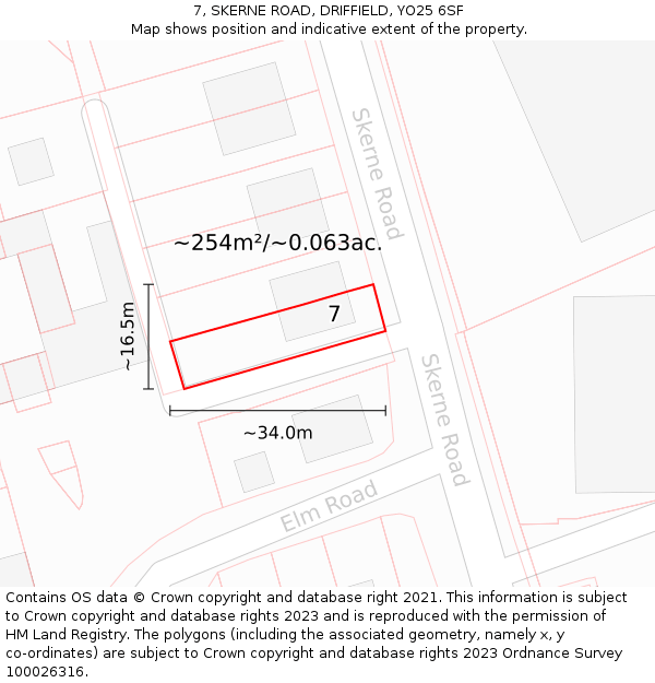 7, SKERNE ROAD, DRIFFIELD, YO25 6SF: Plot and title map