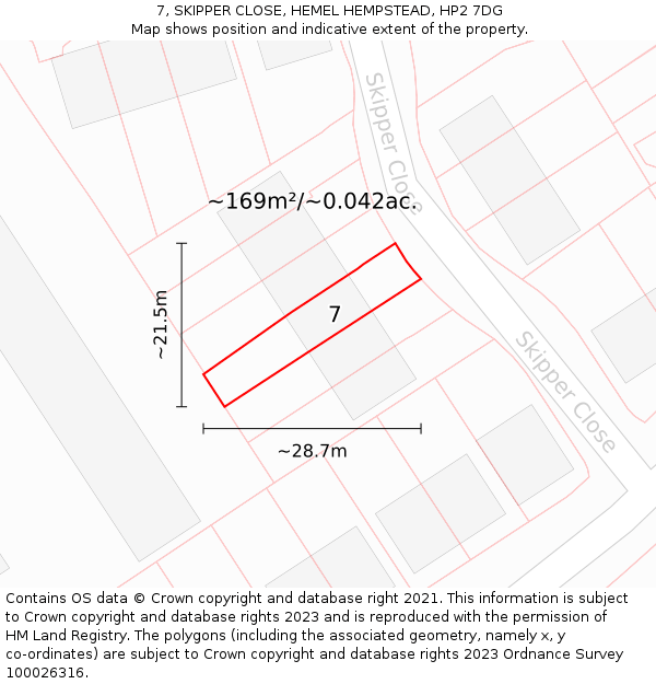 7, SKIPPER CLOSE, HEMEL HEMPSTEAD, HP2 7DG: Plot and title map