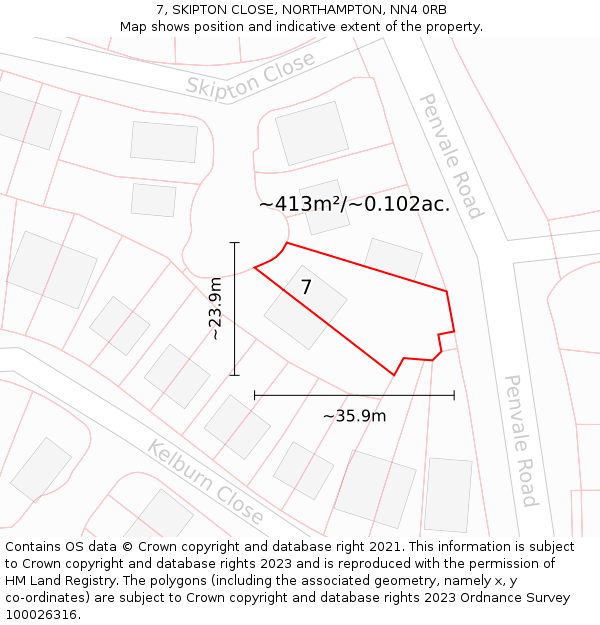 7, SKIPTON CLOSE, NORTHAMPTON, NN4 0RB: Plot and title map